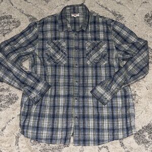 NWOT True religion Micro Plaid Long Sleeve Button Shirt